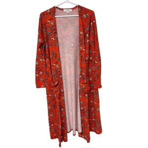 LulaRoe Women's Red Floral‎ Cardigan  Size L